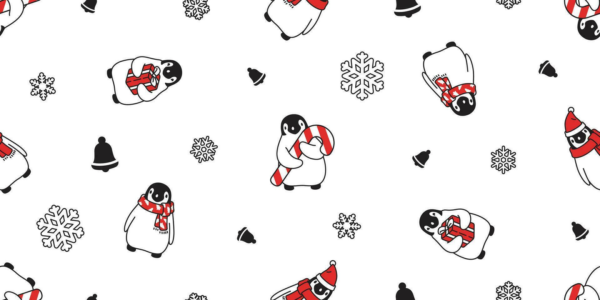 penguin seamless pattern Christmas vector Santa Claus snowflake candy cane birthday gift box scarf isolated repeat wallpaper tile background cartoon illustration design