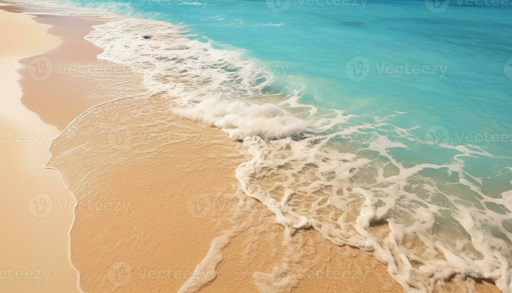 AI generated Idyllic tropical coastline, clear turquoise water, bright summer sunset generated by AI photo
