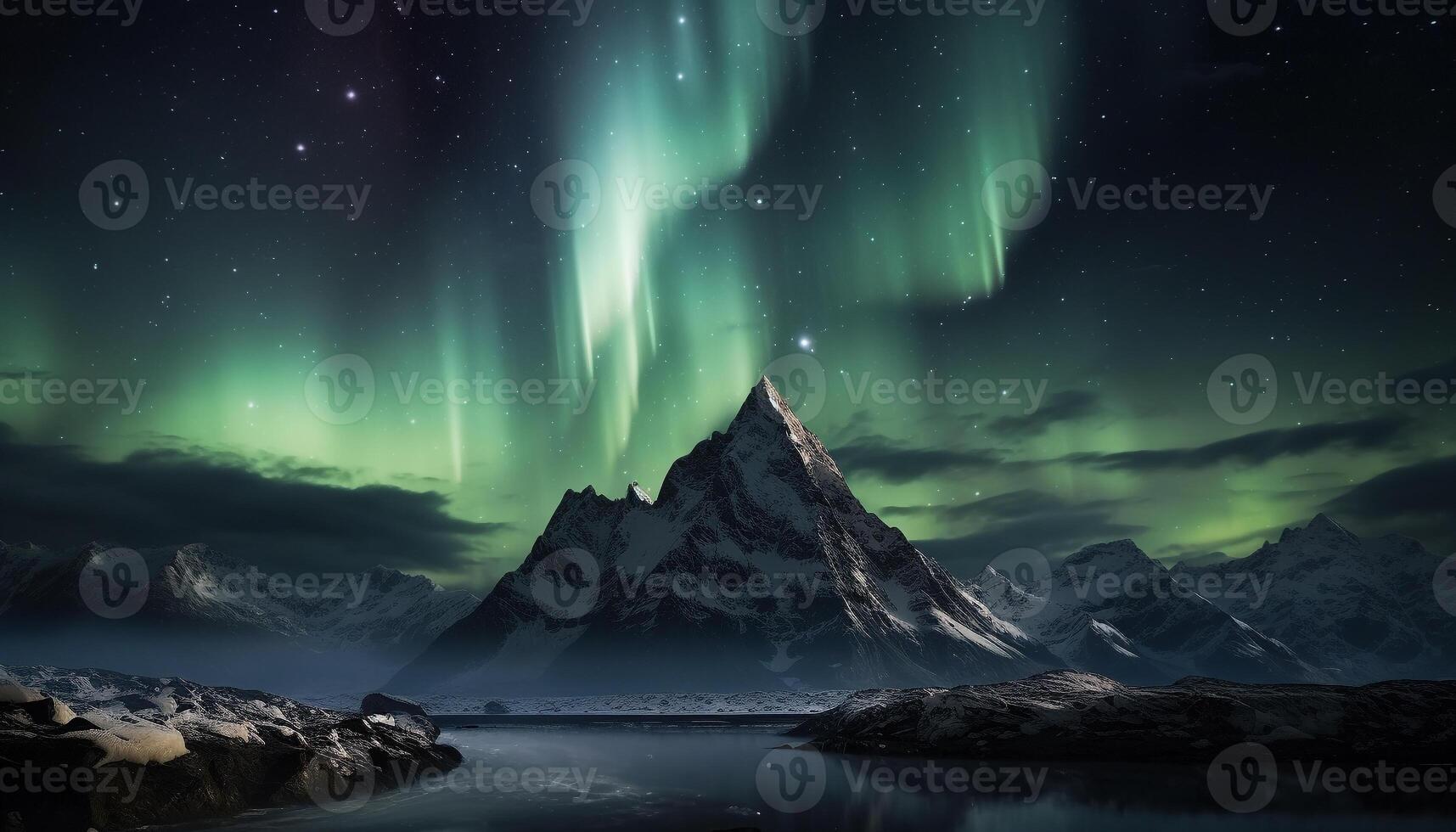 AI generated Majestic mountain range illuminated by starry night, tranquil scene generated by AI photo