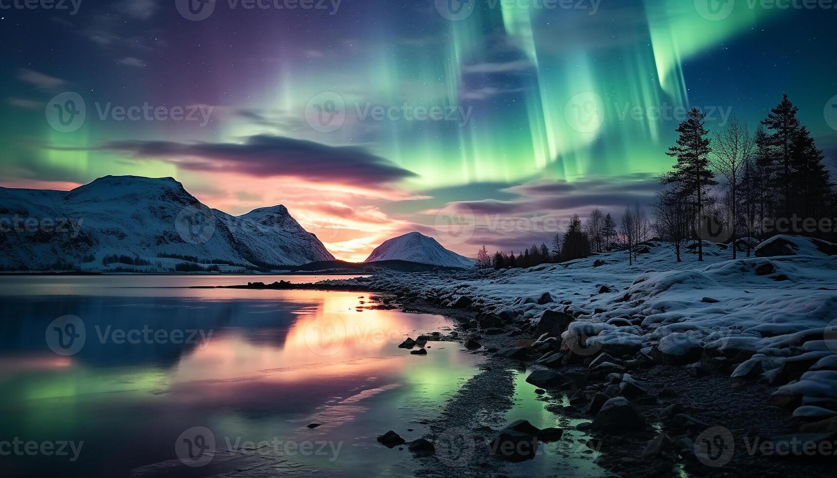 AI generated Majestic mountain range illuminated by starry night, tranquil scene generated by AI photo