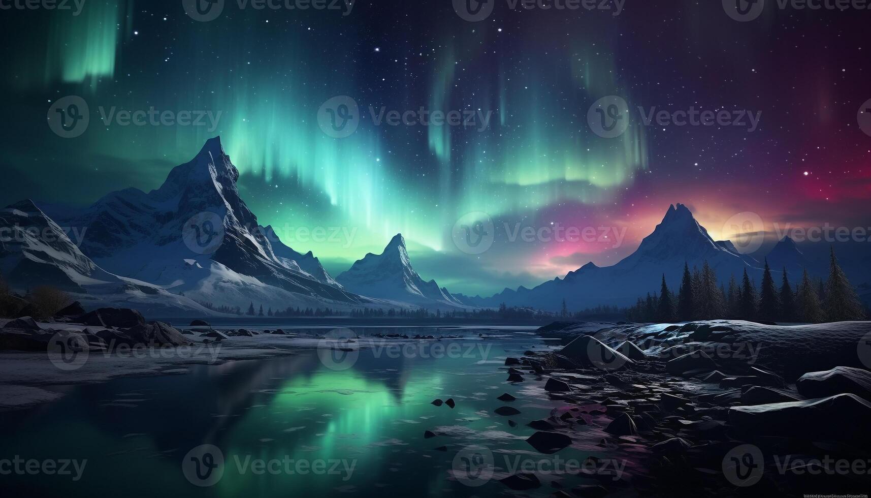 AI generated Majestic mountain range illuminated by starry night, tranquil scene generated by AI photo