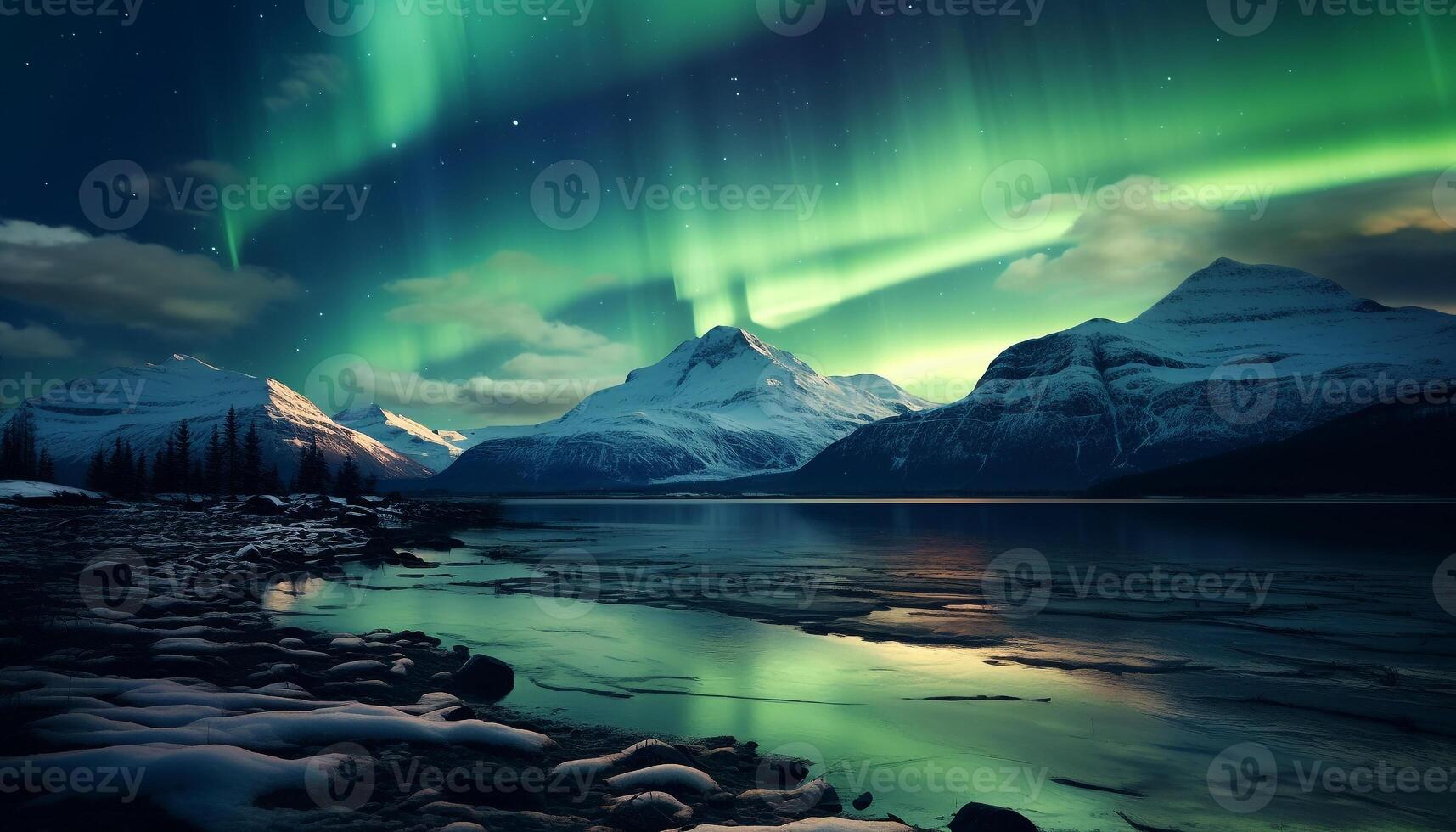 AI generated Majestic mountain range illuminated by starry night, tranquil scene generated by AI photo