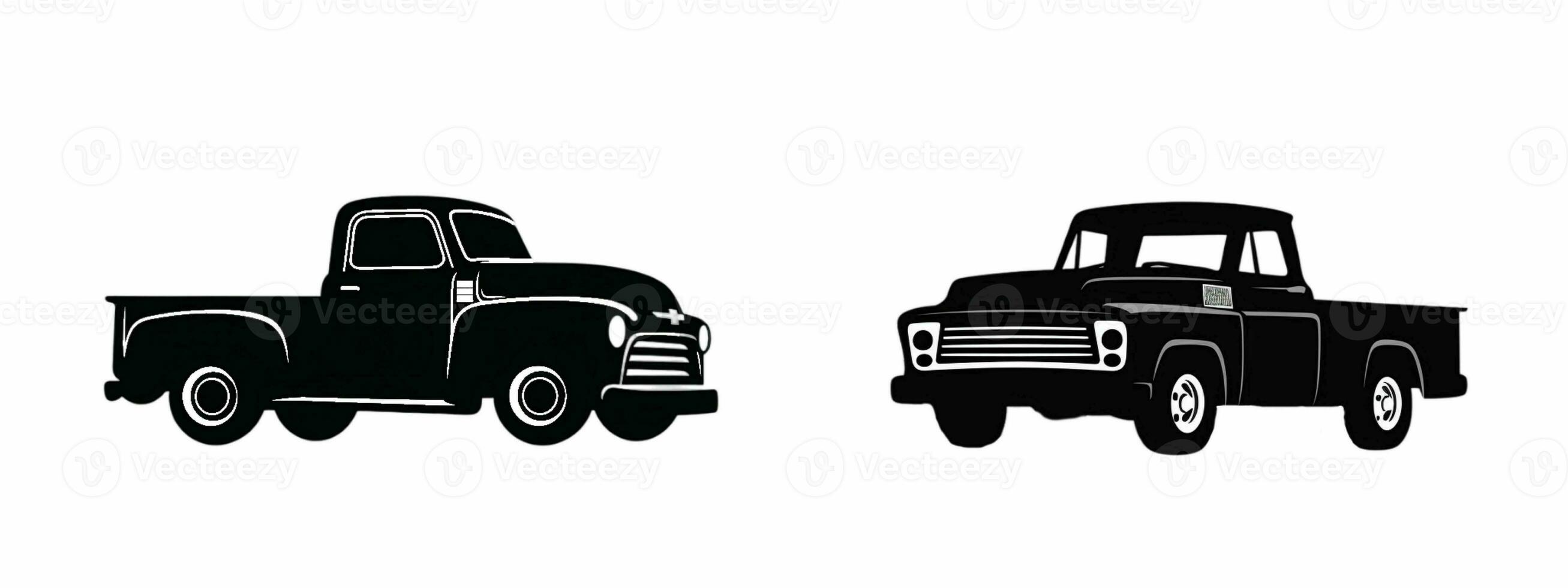 AI generated Silhouette cars on a white background. cars silhouettes with different poses isolated. old and new cars icons photo