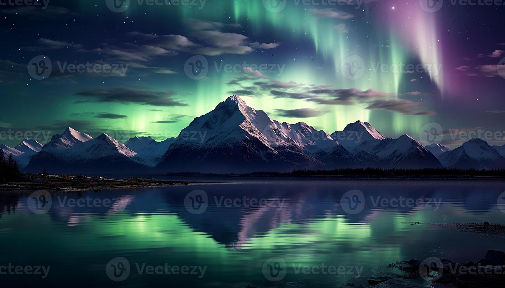 AI generated Majestic mountain range illuminated by starry night, tranquil scene generated by AI photo