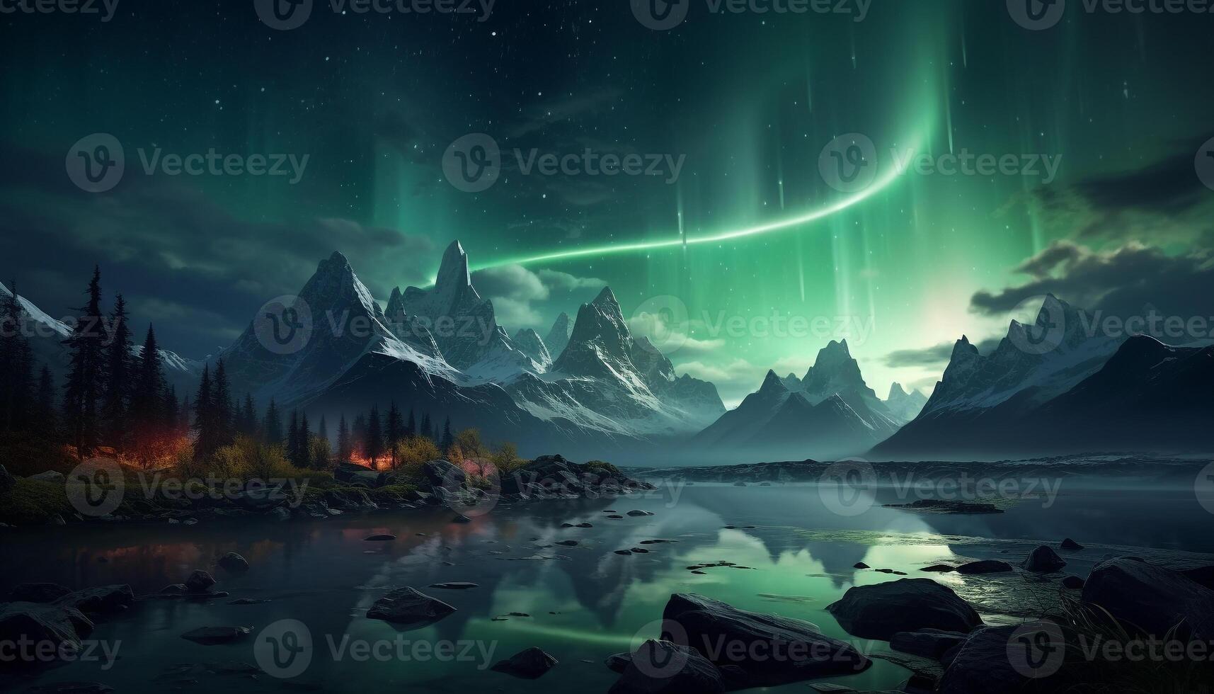 AI generated Majestic mountain range illuminated by starry night, tranquil scene generated by AI photo