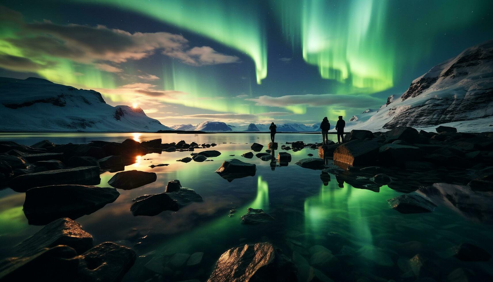 Free picture: Majestic digital artwork landscape of aurora borealis in  background of mountain peak