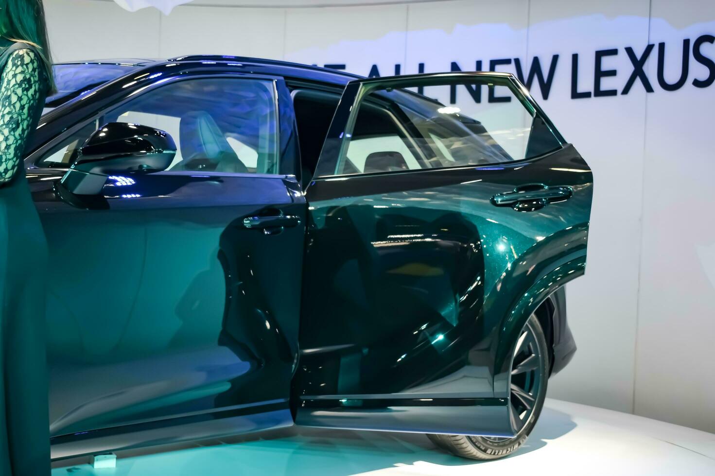 Noida, Uttar Pradesh, India, 28 November 2023 -The futuristic self-driving fully autonomous electric, diesel and petrol car displayed at an auto expo 2023. Creative car designed for automobile future. photo