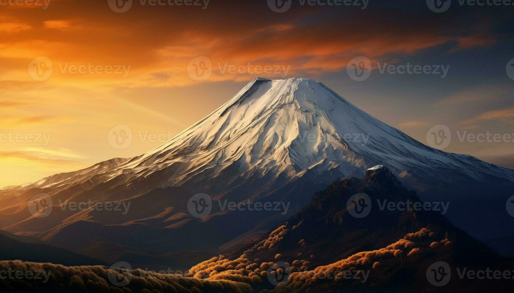 AI generated Majestic mountain peak, snowcapped and tranquil, in Japanese autumn generated by AI photo
