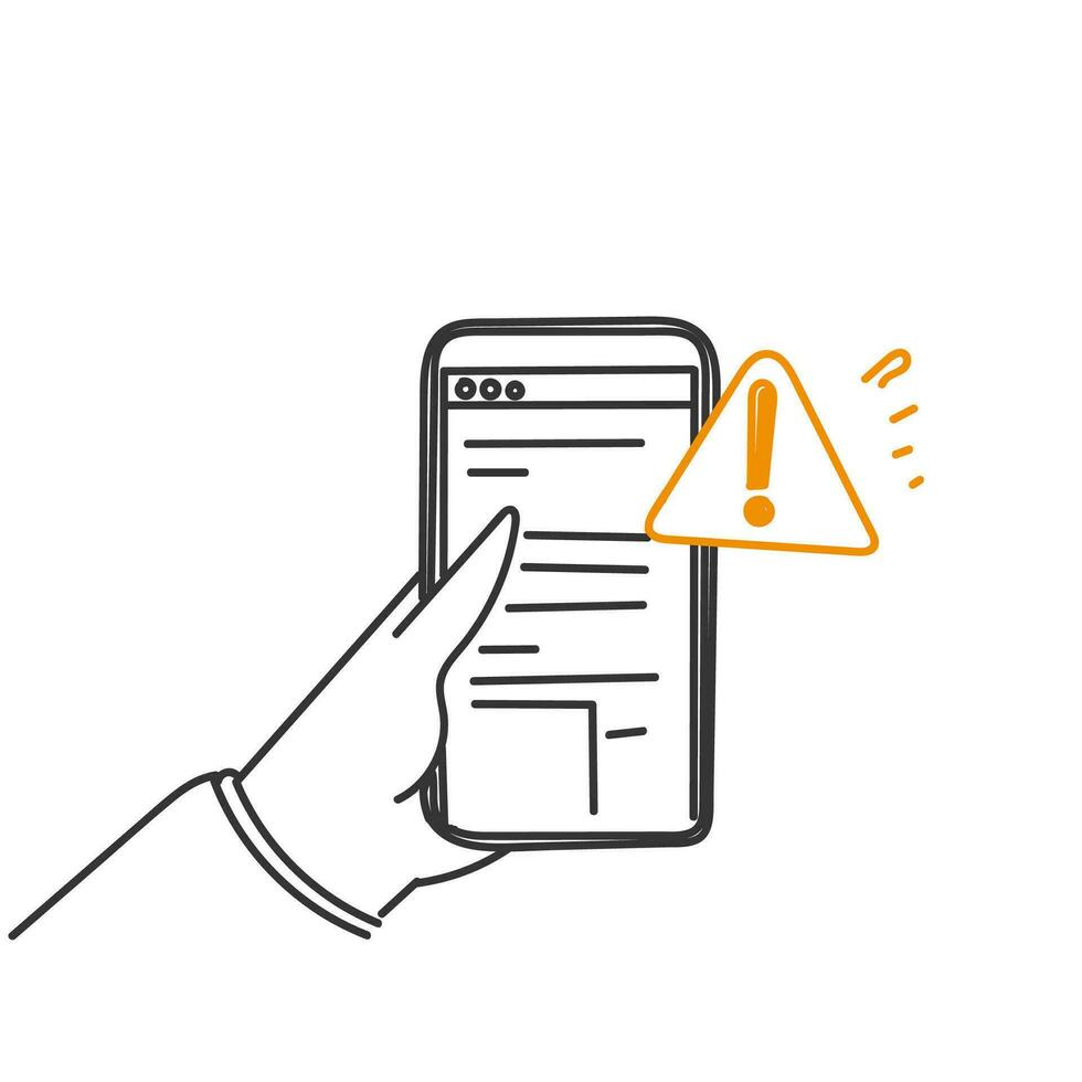 hand drawn doodle website testing, warning error on device vector