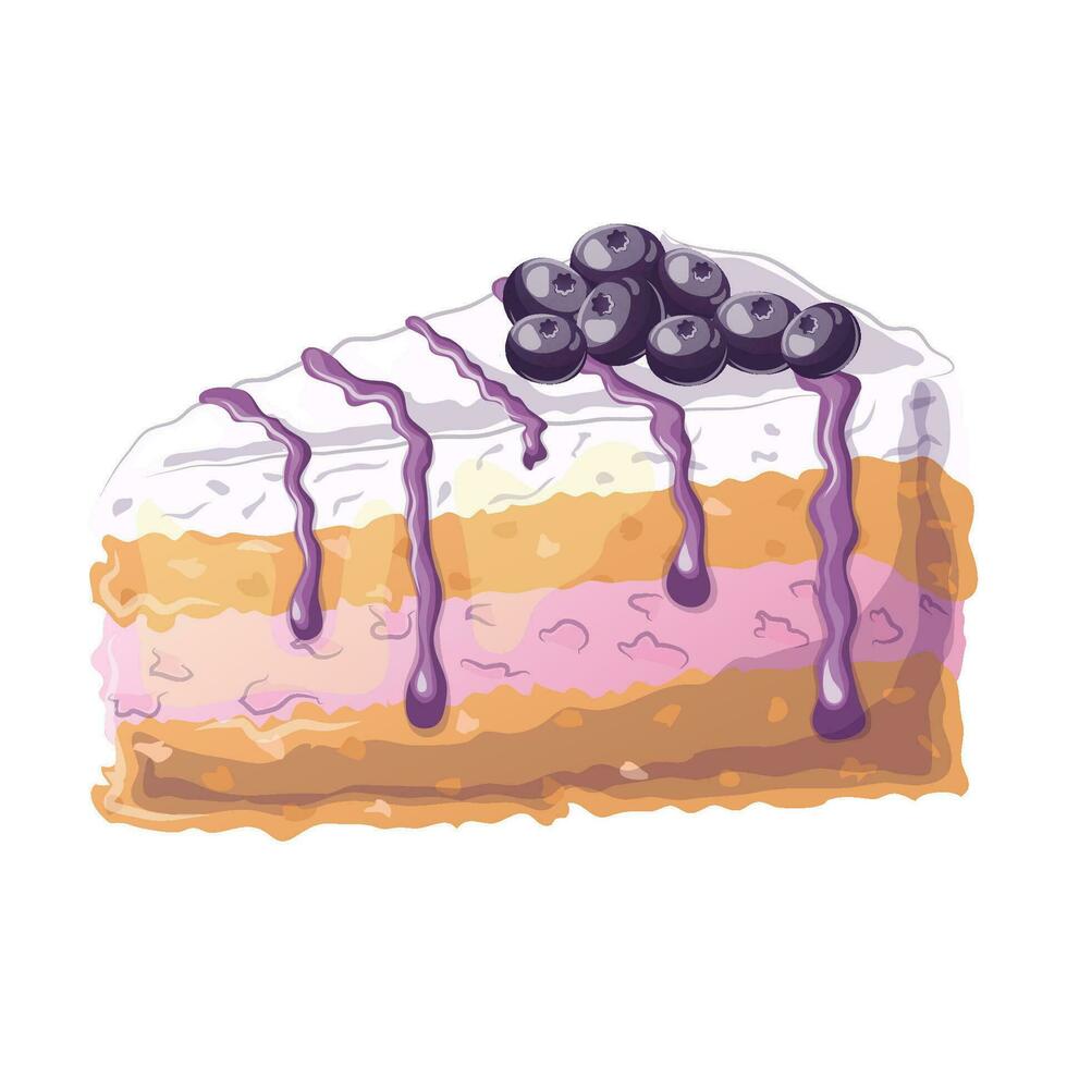 Blueberry cake in cartoon style. Vector illustration for poster, banner, website, advertising. Vector illustration with colorful sweet dessert. Vector illustration