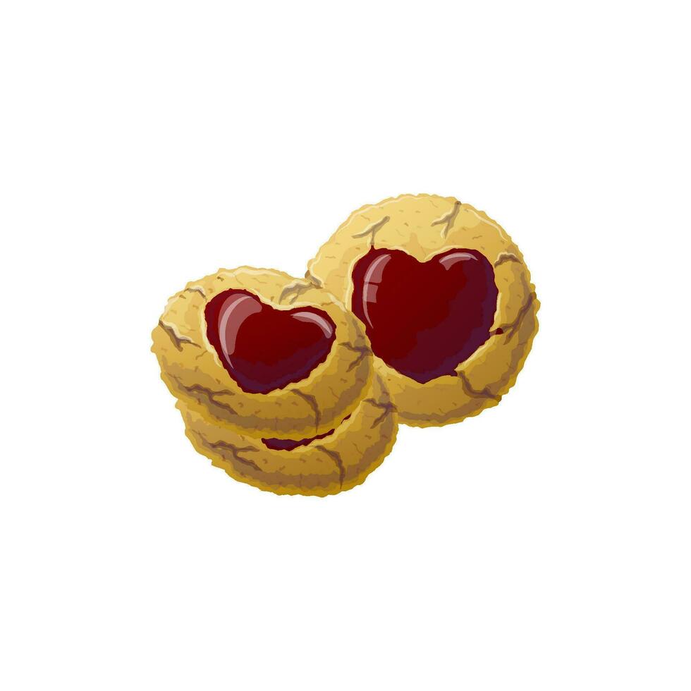 Round cookies with a marmalade heart in the middle. Vector illustration in cartoon style. Valentine's day. Vector illustration