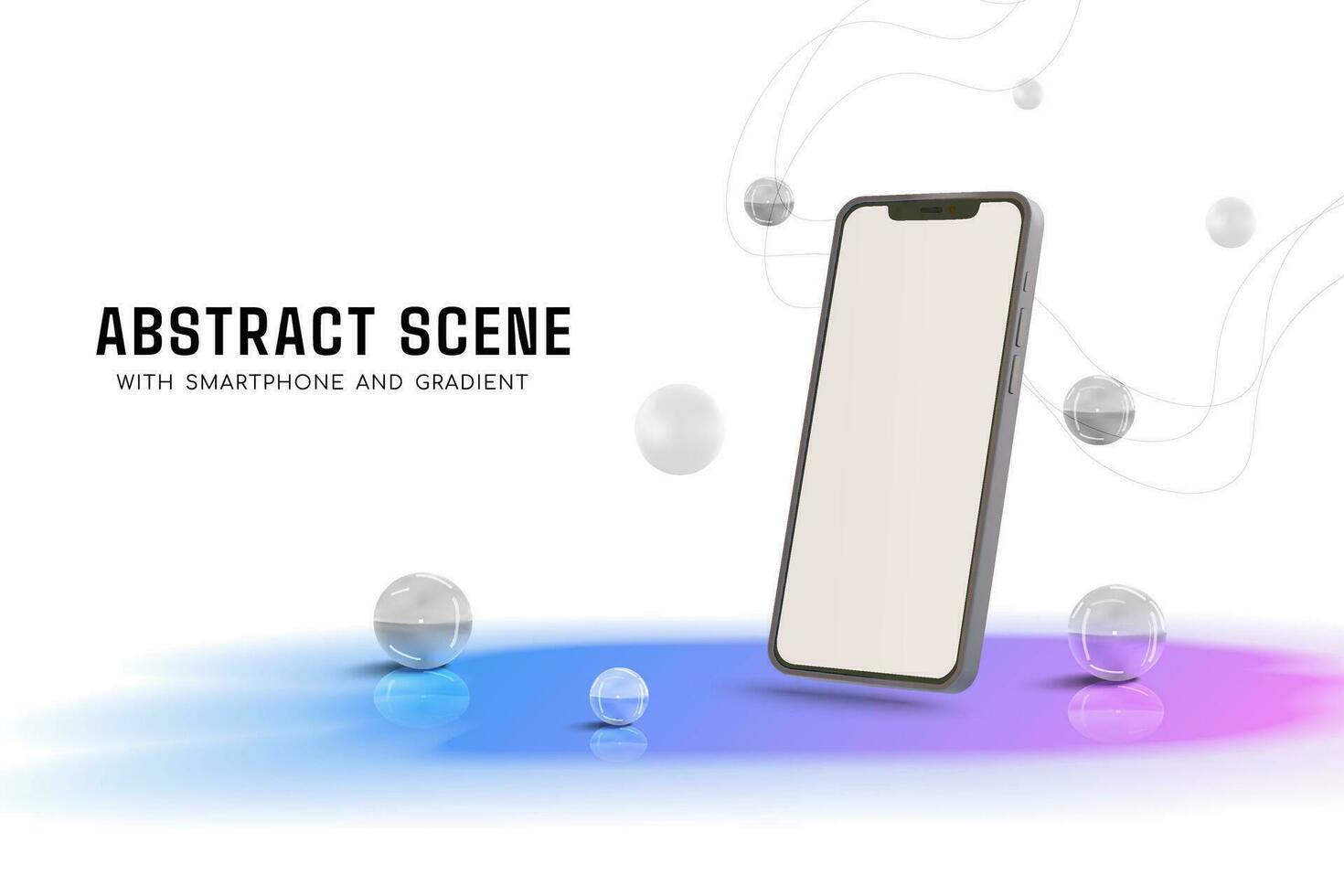 Realistic smartphone mockup scene with glass balls and gradient vector