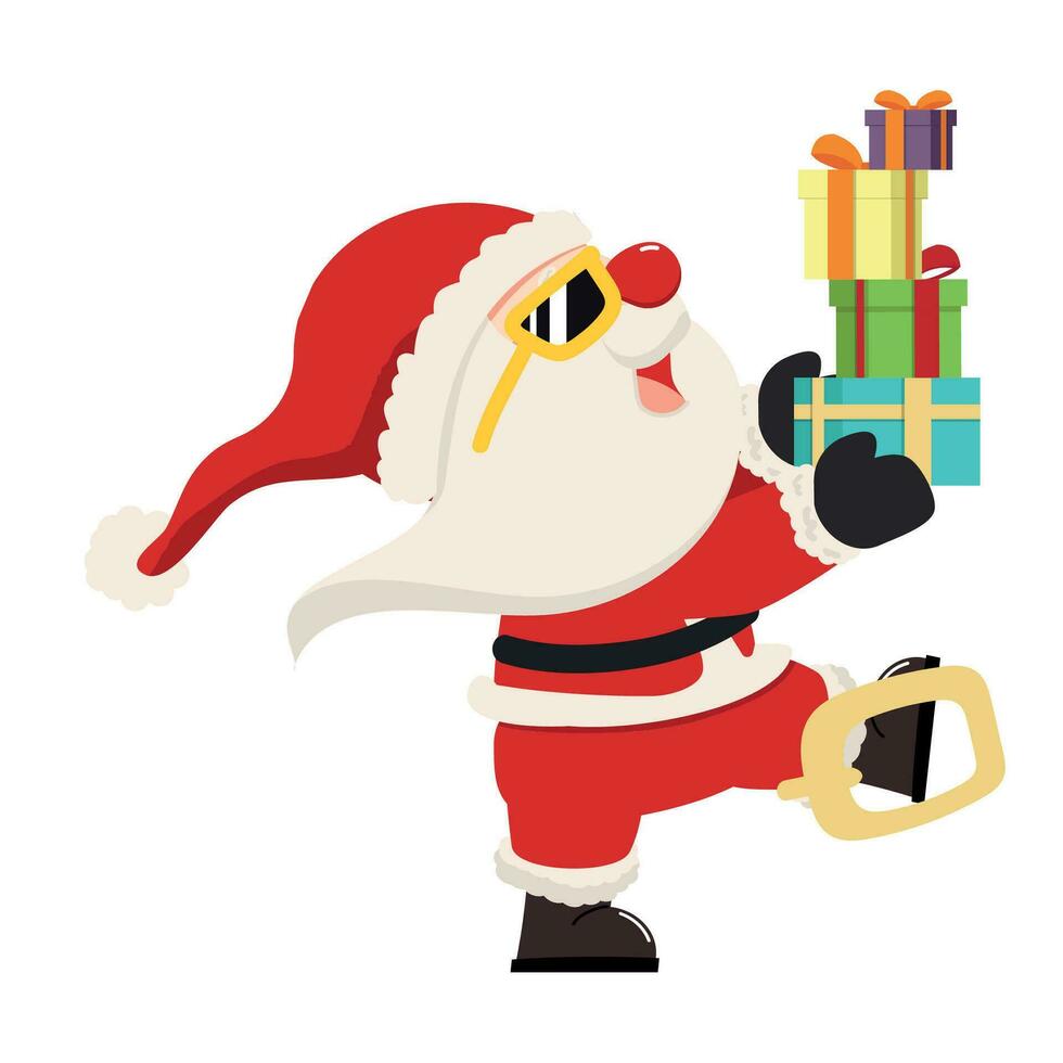 Santa Claus holding stack presents vector