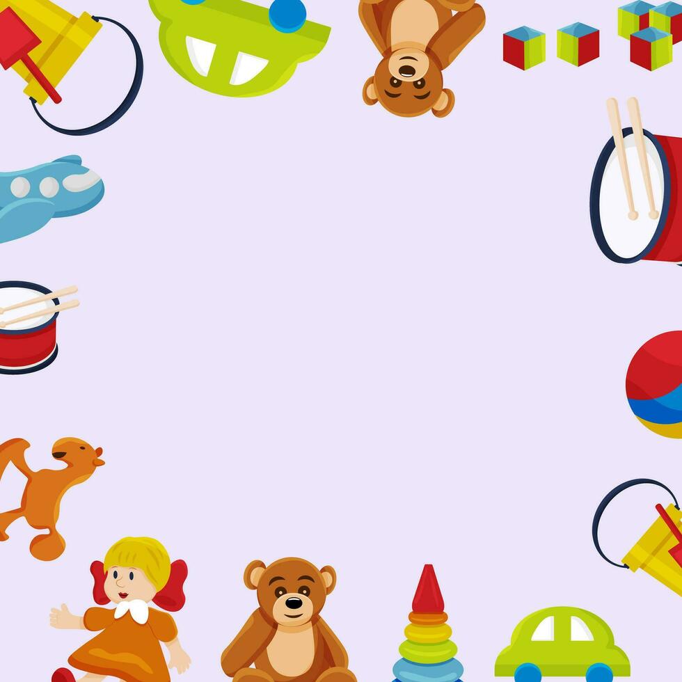 frame of Children's toys. Colorful toy for children. Copy Space. Vector illustration