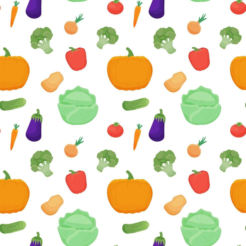 Seamless pattern with various vegetables. The concept of healthy nutrition, farm ecological products, harvesting. Vector illustration