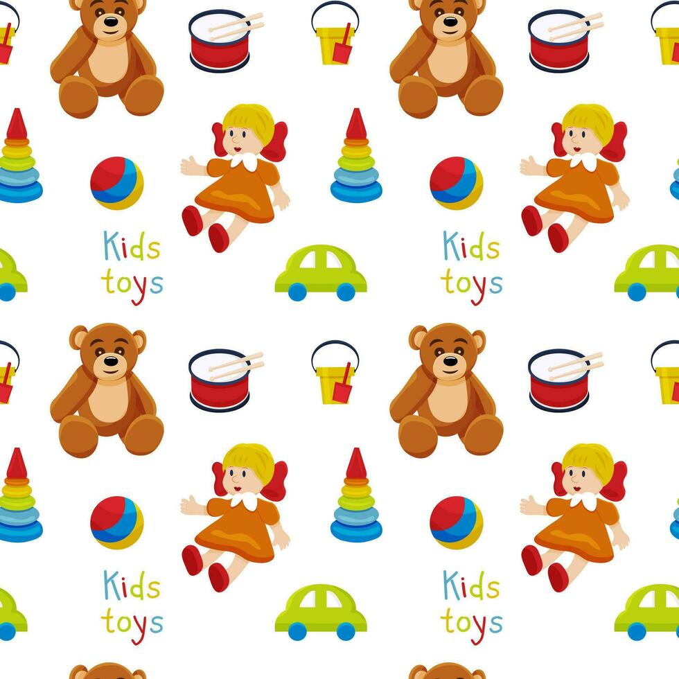 Vector seamless pattern of Various toys for children. the concept of children's games, preschool activities, toy store. print for children's clothes.