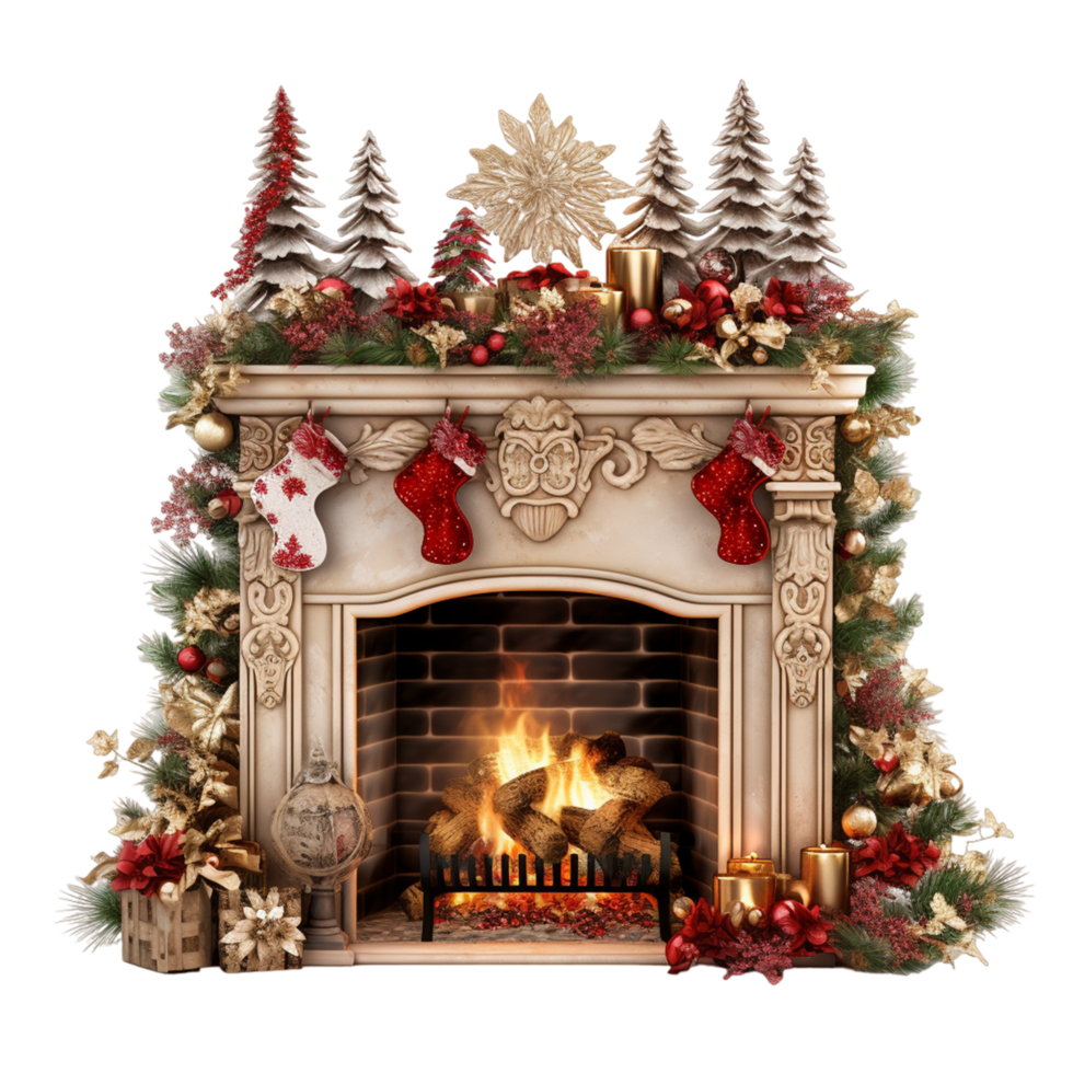 AI generated Christmas Decorative Fireplace png