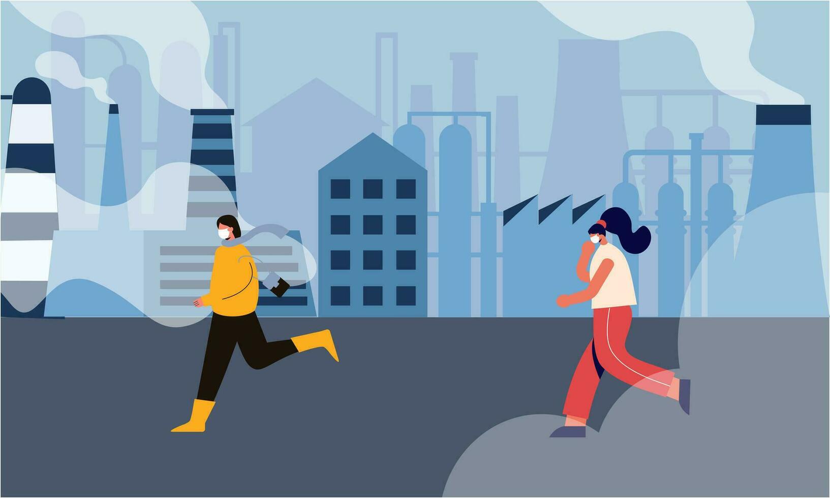 Environmental pollution. Contaminated air, industrial radioactive waste and ecological awareness vector
