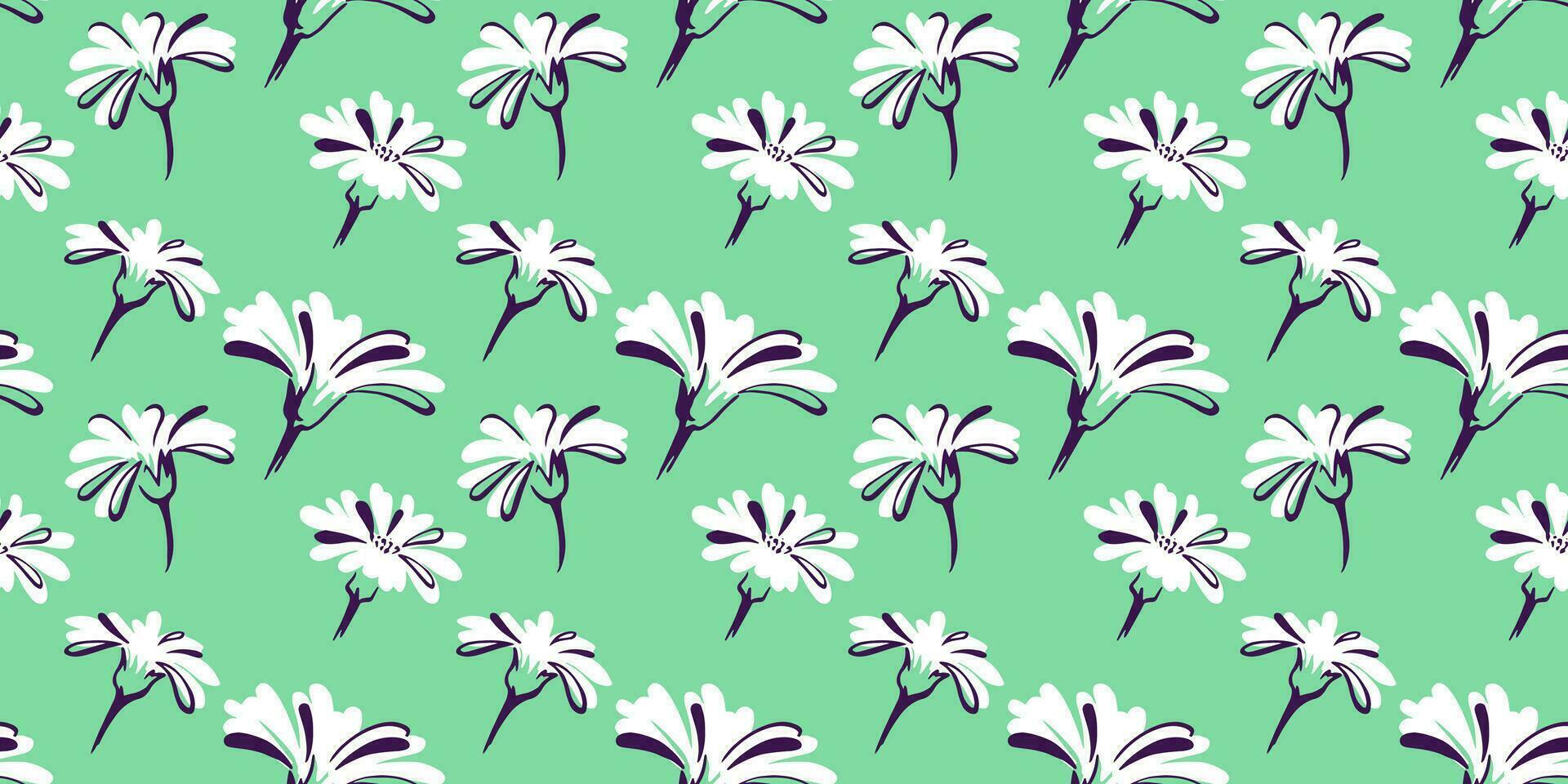 Abstract simple mint green summer pattern. Vector hand drawn buds flowers. Ditsy floral seamless background. Template for design, fashion, fabric, texture