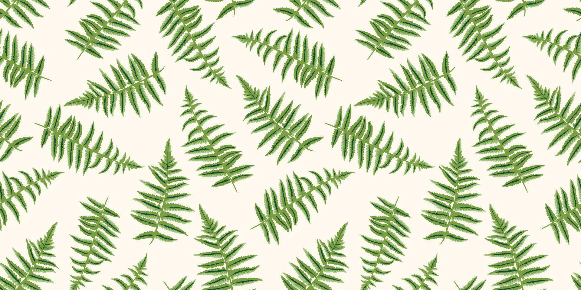 Seamless pattern with vector hand drawn sketch leaf  fern. Plant leaves ornaments on a beige background. Template for design, fashion, textile, fabric, wallpaper, surface design