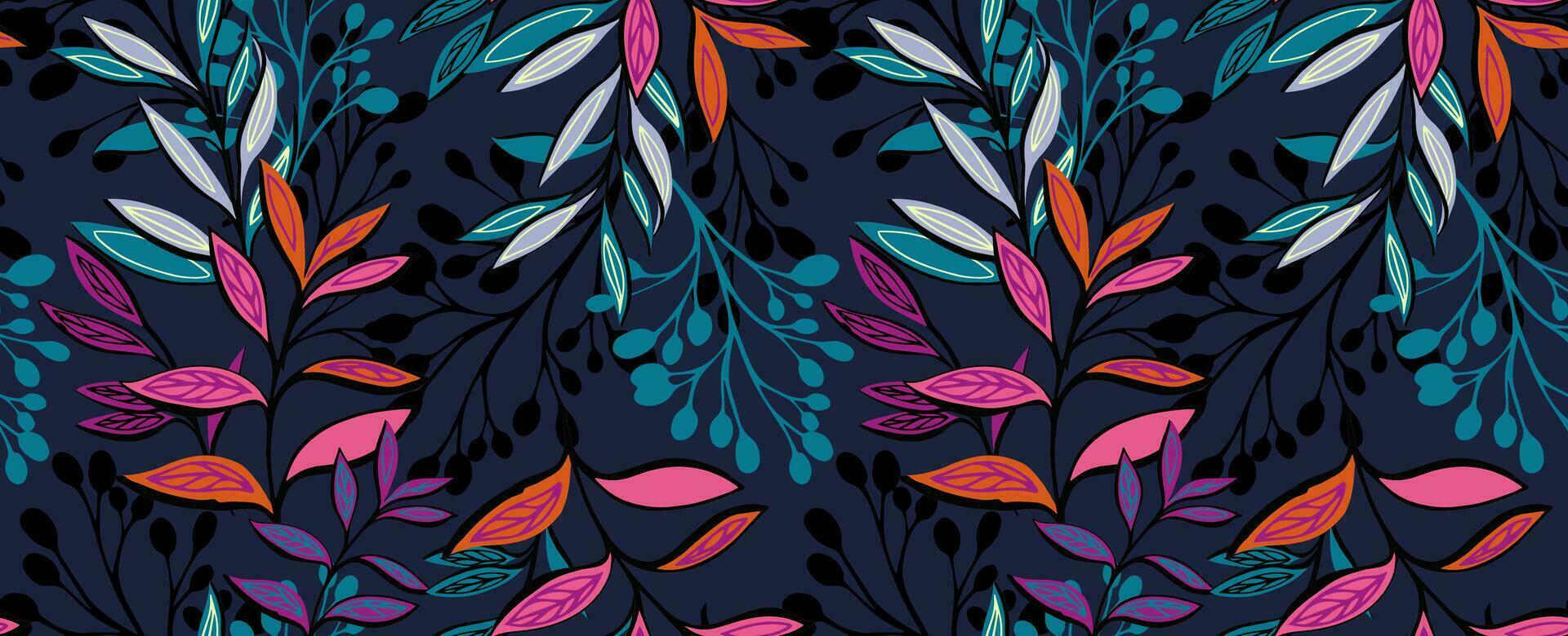 Creative seamless pattern with abstract, modern, colorful leaves and branches pattern. Vector hand drawn sketch. Template for design, textile, fashion, print, surface design, fabric, wallpaper,
