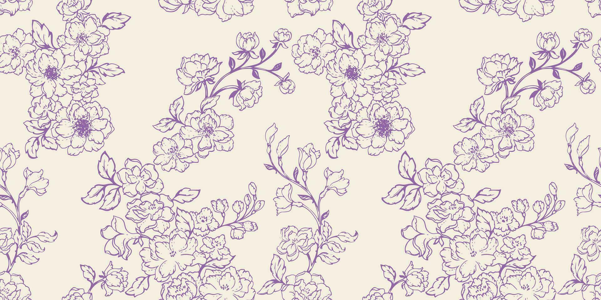 Seamless abstract, artistic, simple flowers pattern. Line flowers background. Vector hand drawn sketch. Template for textile, fashion, print, surface design, paper, cover