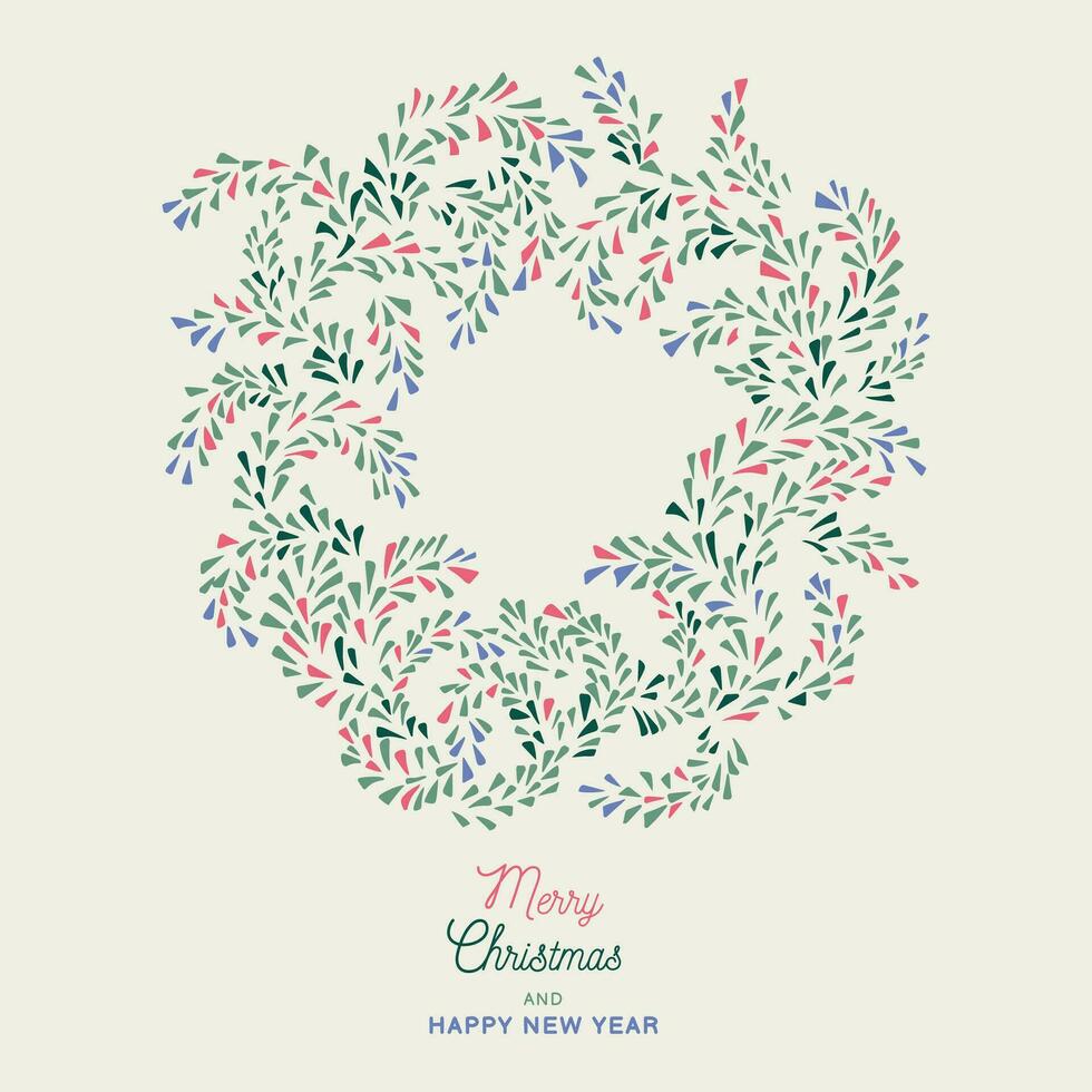 Vector hand drawn abstract, decorative, simple Christmas wreath. Winter floral background. Xmas and happy new year postcard. Illustration of printing, corporate invitation, greeting cards.