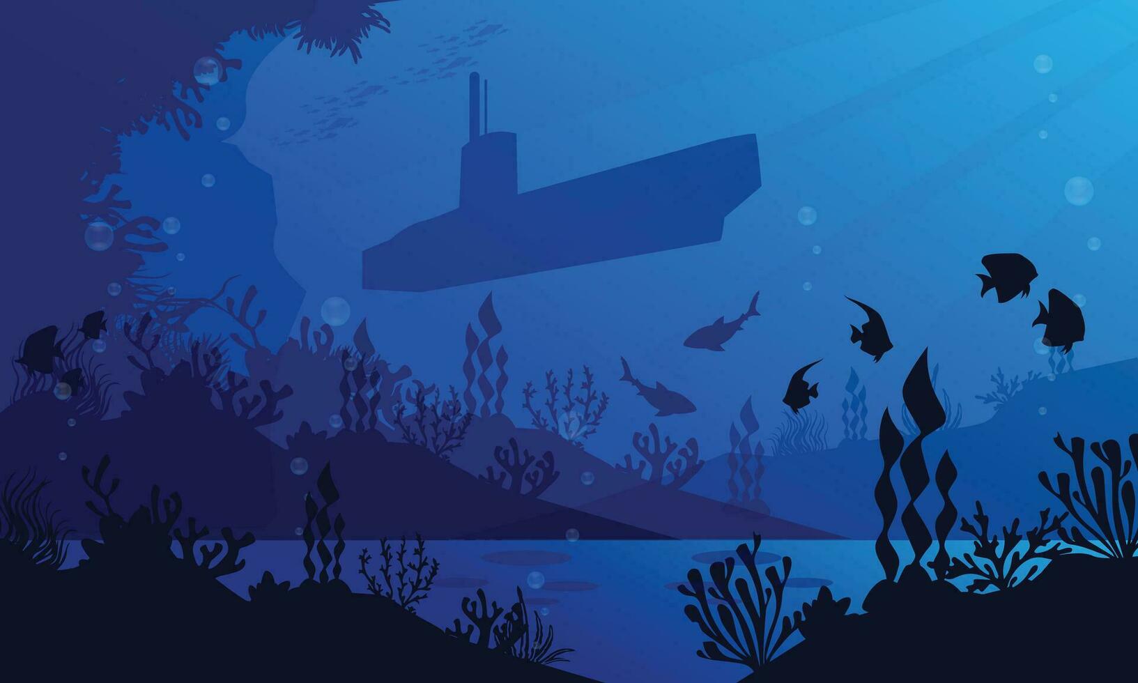 submarino profundo azul mar ilustración vector