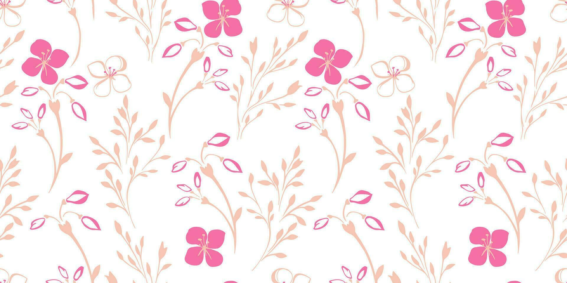 Seamless, gentle, simple, minimalist  flowers pattern. Vector hand drawn abstract branches flowers.  Template for textile, fashion, print, surface design, paper, cover, fabric