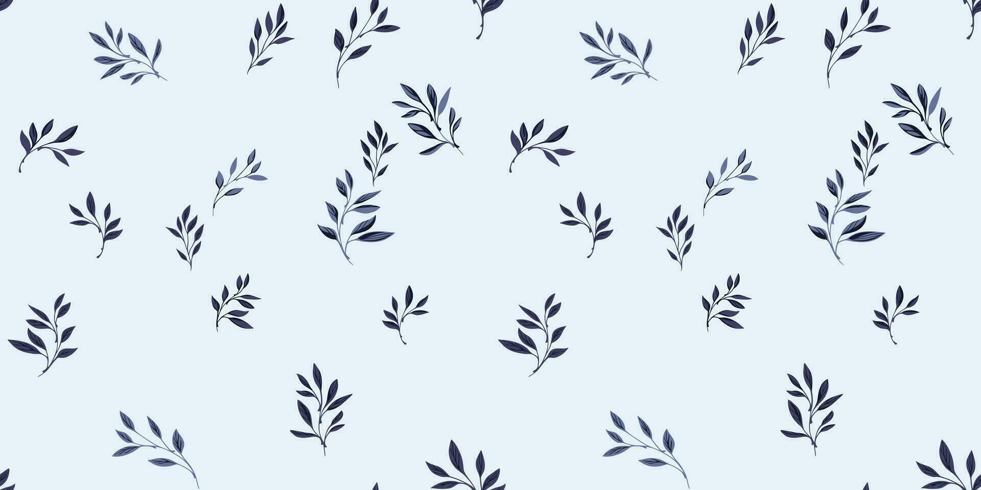 Elegant simple pattern with tiny branches leaves. Stylized dark leaf stems on a white background. Vector hand drawn sketch. Design for fashion, fabric, wallpaper.