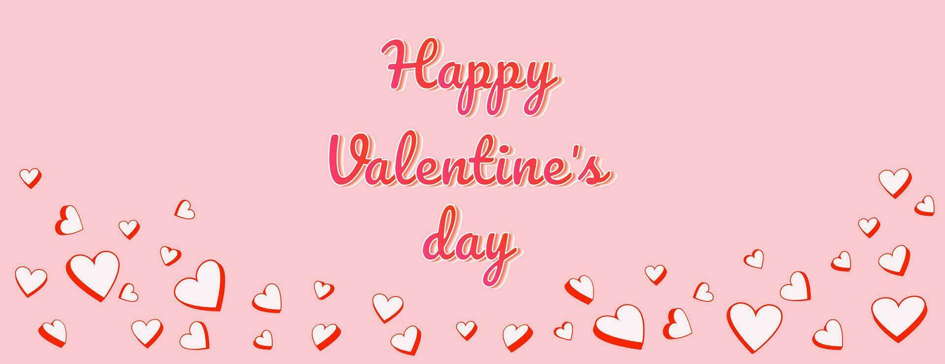 Colorful banner happy Valentines day with hearts. Horizontal border background with copy space. Vector illustration stylized cute cartoon retro hearts. Suitable for email header