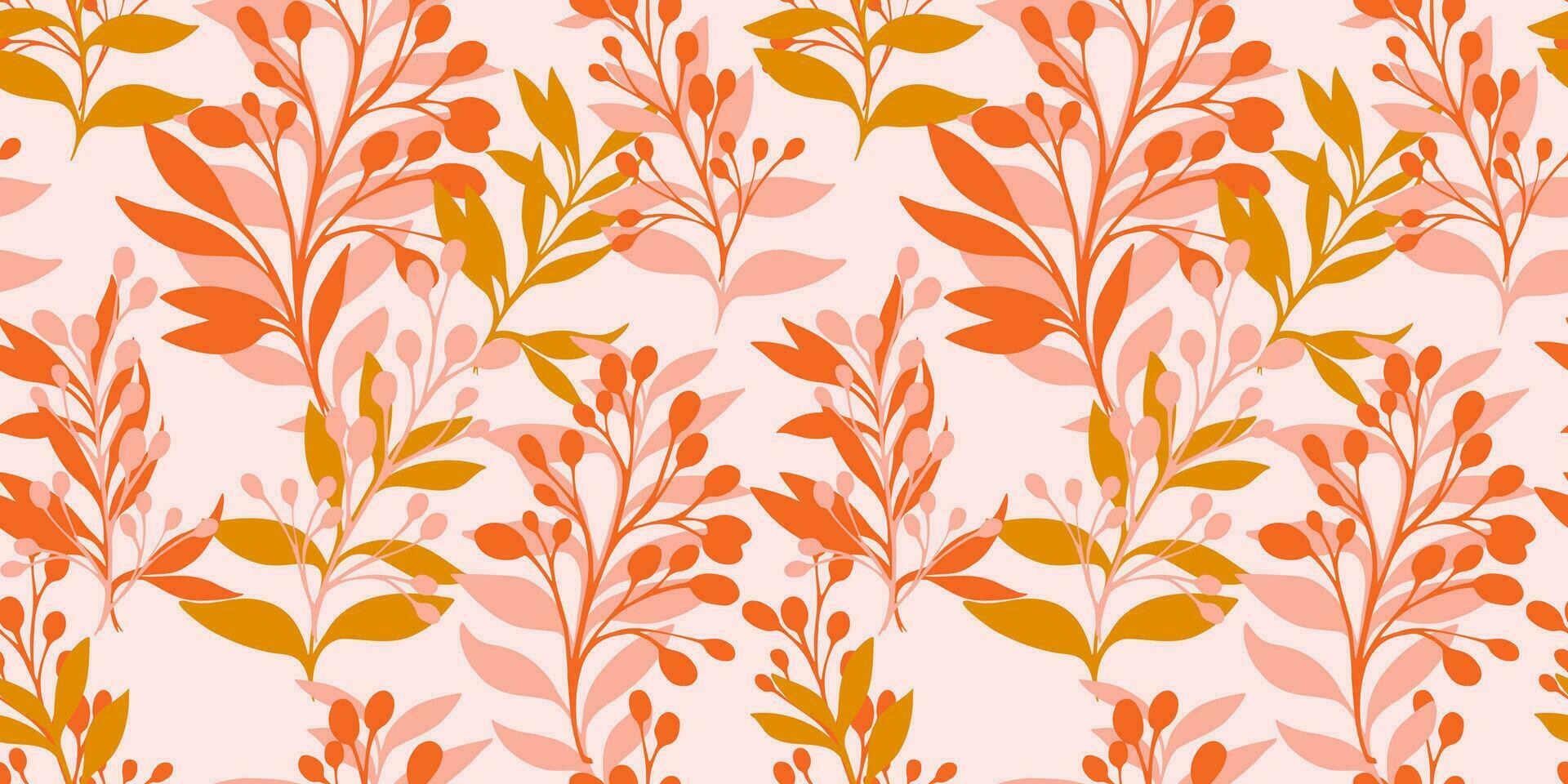 Artistic seamless pattern with abstract, modern, colorful leaves and branches.  Vector  hand drawn sketch leaf silhouettes.  Template for textile, fashion, print, surface design, fabric