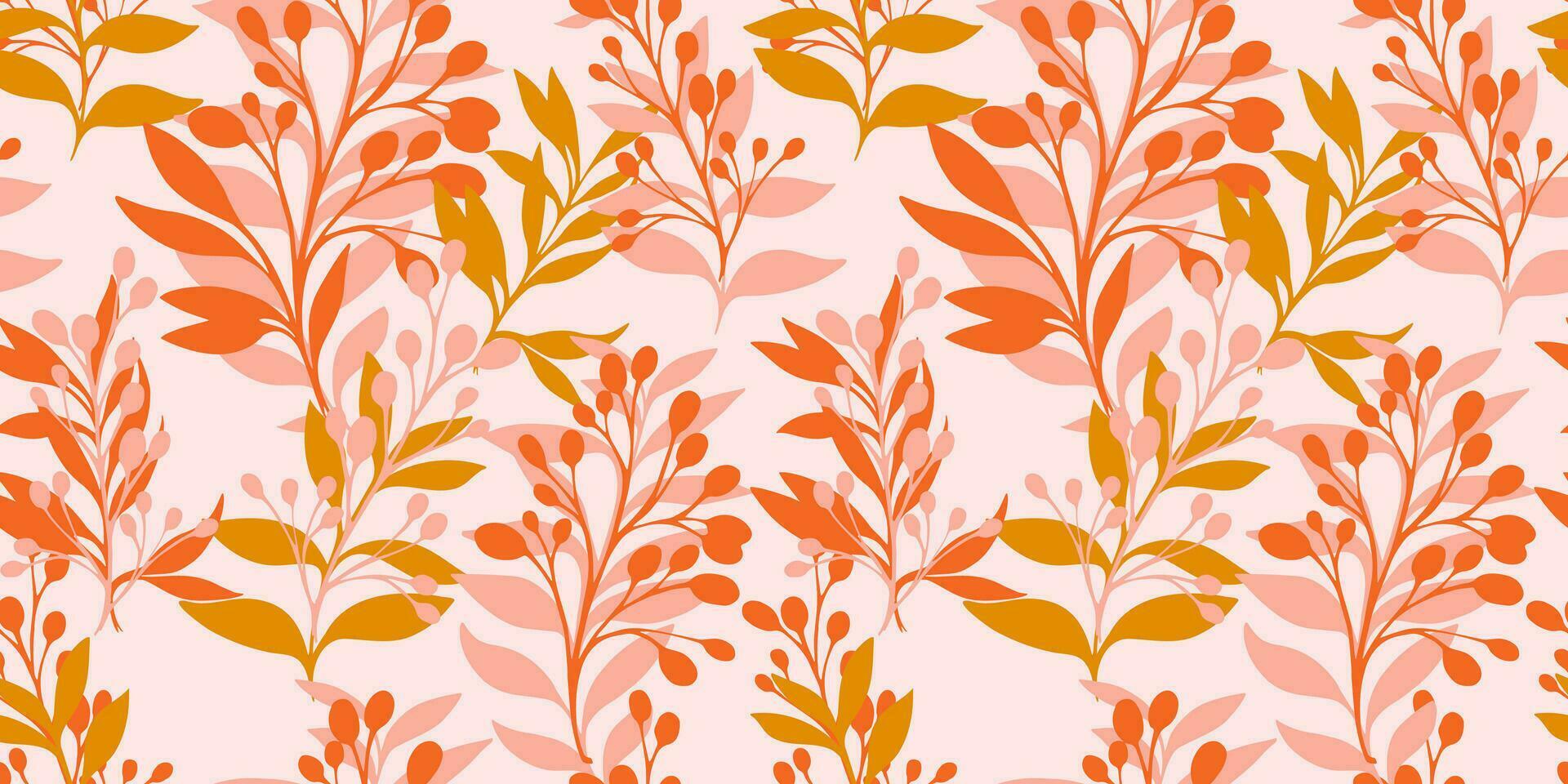 Artistic seamless pattern with abstract, modern, colorful leaves and branches.  Vector  hand drawn sketch leaf silhouettes.  Template for textile, fashion, print, surface design, fabric