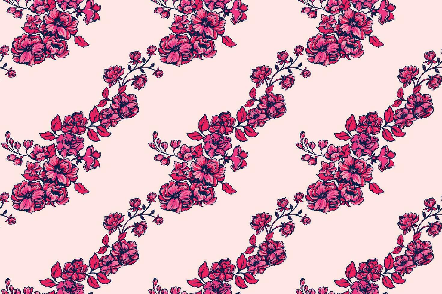 Seamless pattern with intertwining flowers. Colorful, red,  pink, abstract flowers on a light  background. Vector hand drawn flowers. Template for textile, fashion, print, surface design