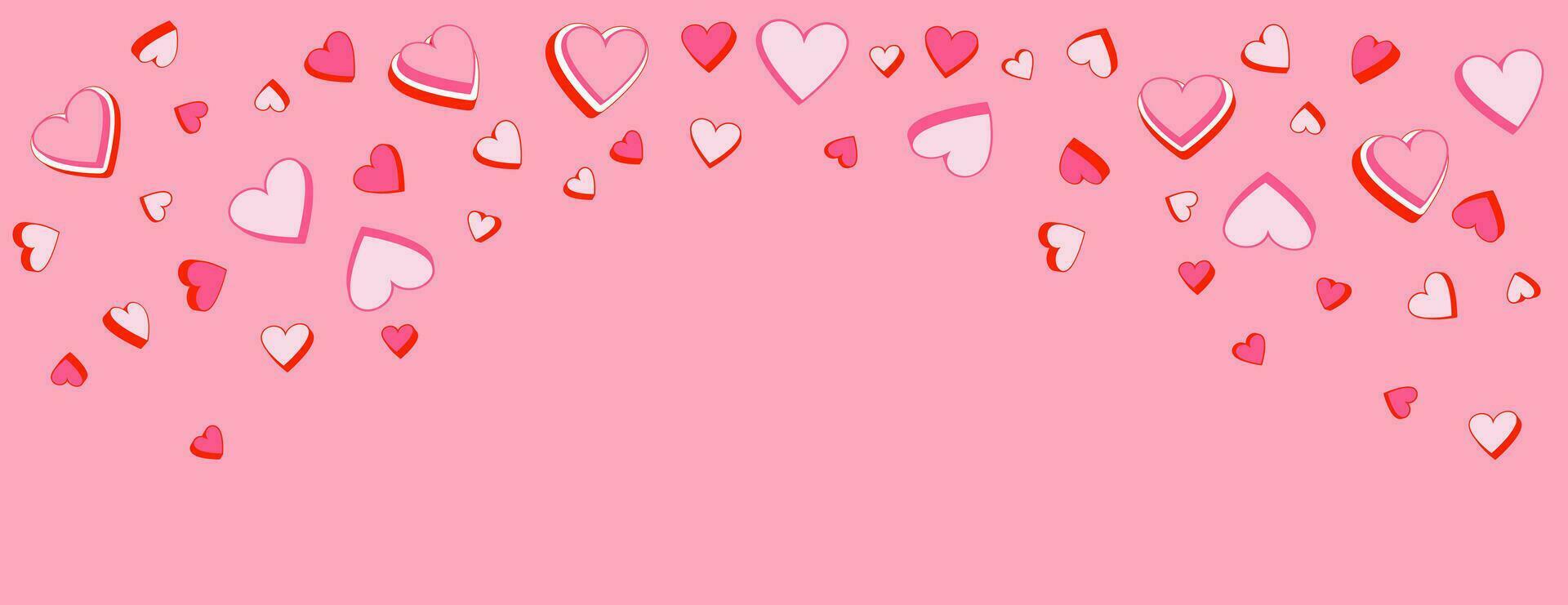 Colorful banner with hearts. Horizontal border with copy space. Vector illustration stylized cute cartoon retro hearts. Suitable for email header, post in social networks, advertising, events