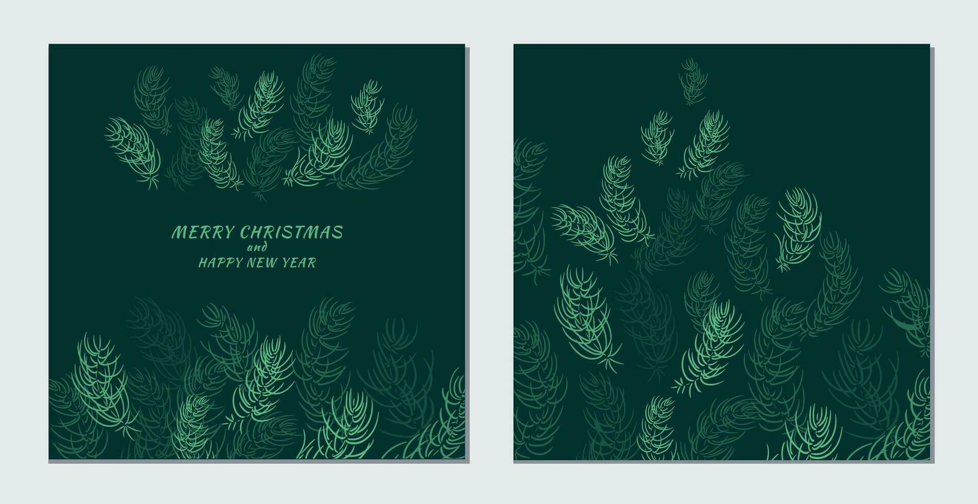 Set of holiday cards. Universal templates with copy space. Vector hand drawn branches. Frame of printing, corporate invitation, greeting cards