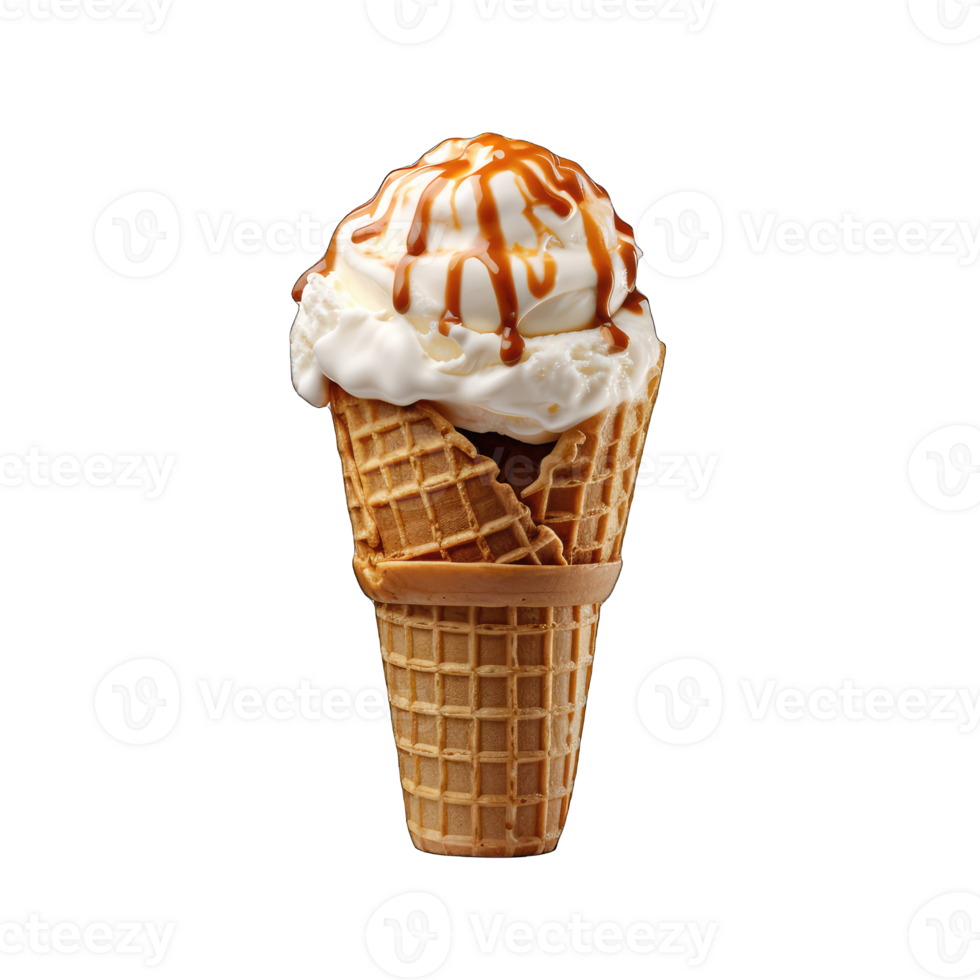 AI generated ice cream in a waffle cone on a transparent background png