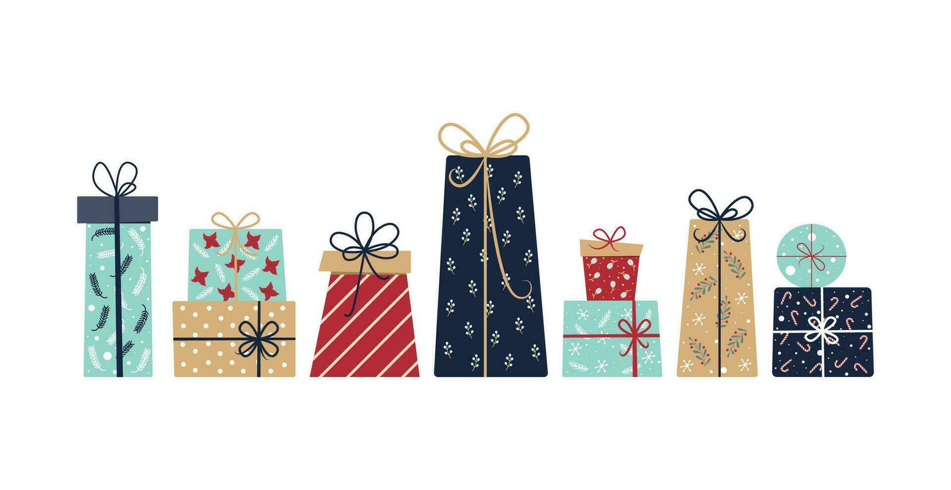 Set of New Year gifts for greeting cards and banners vector