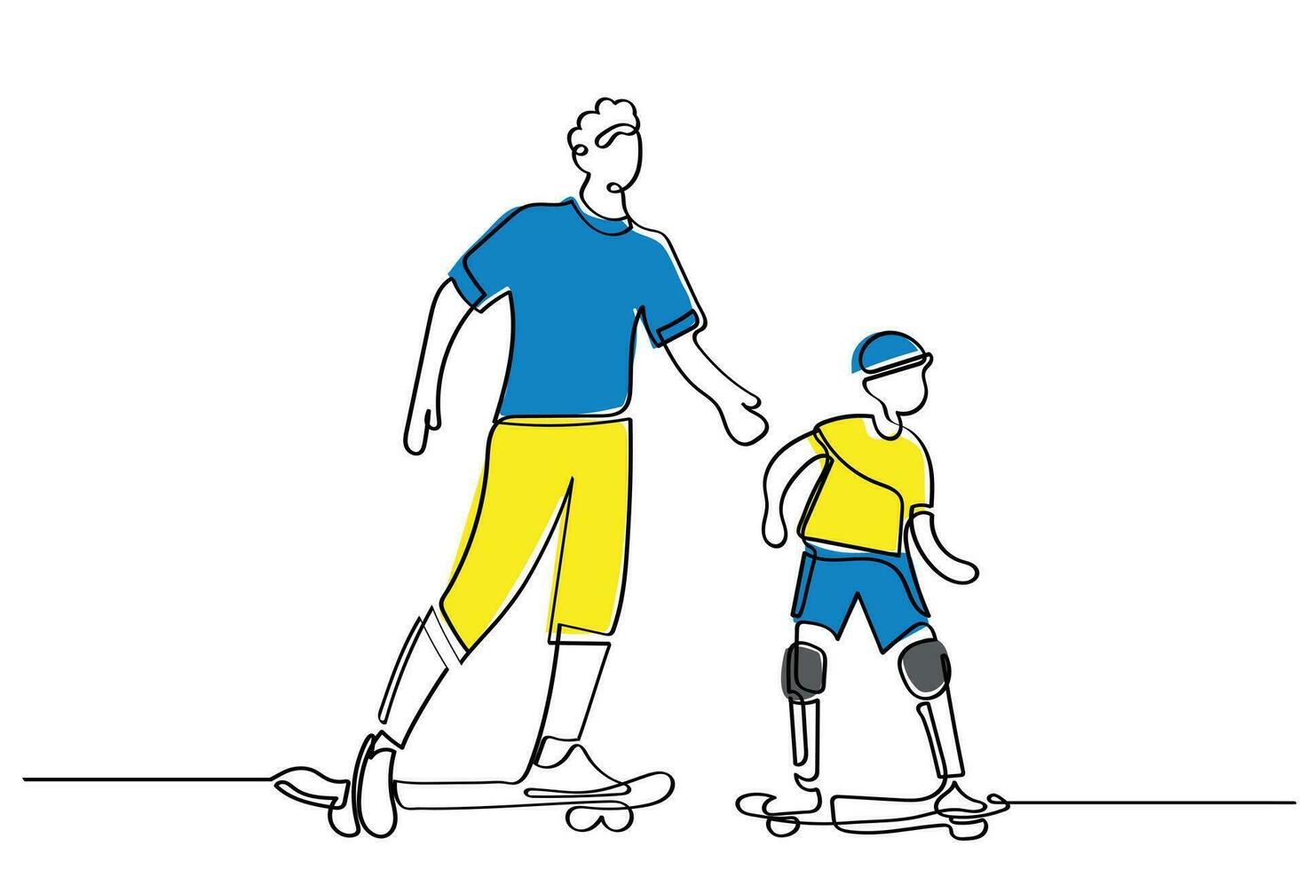 vector of a father with his son skating.