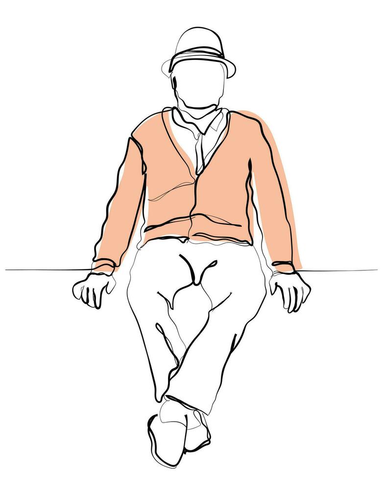 Elderly man sitting alone. Pensioner life. vector