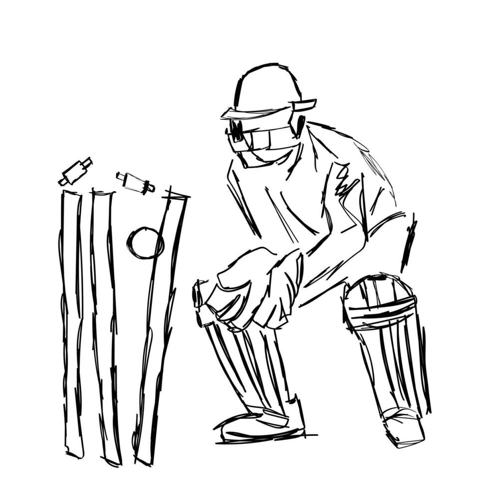 sketch of a keeper taking a wicket. vector