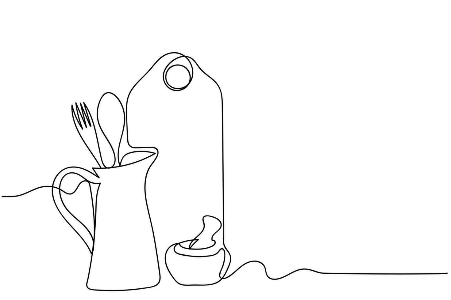 línea Arte de cocina utensilios y cuchillería colocar. vector