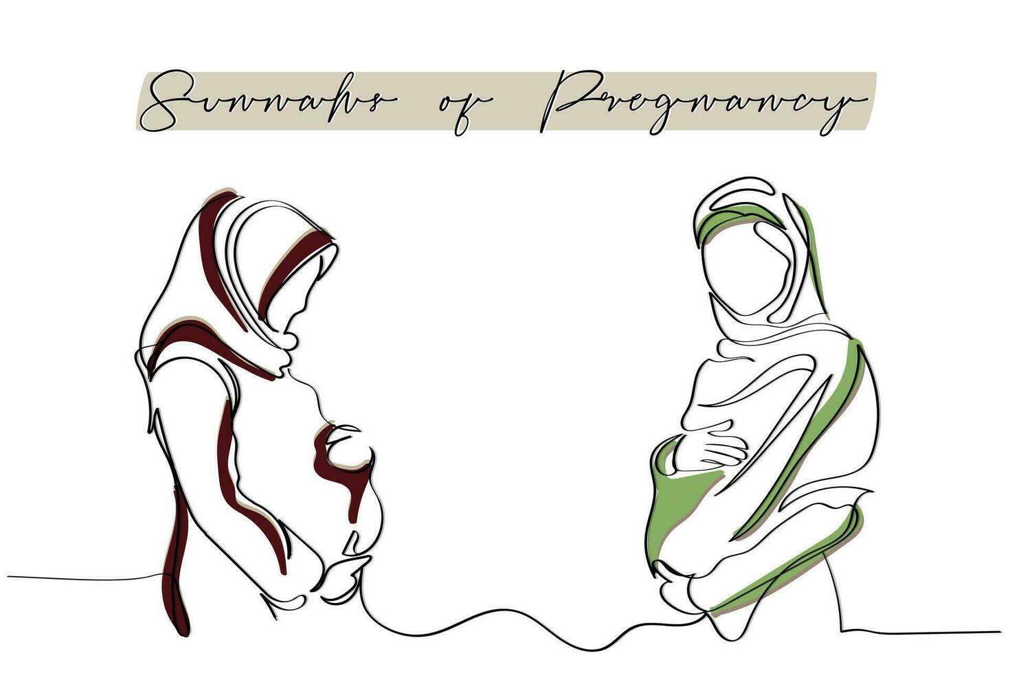 continuo línea Arte de un joven musulmán embarazada mujer. vector