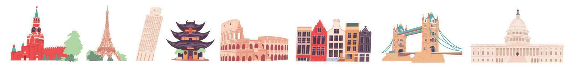 Architectural monuments famous tourist attractions and popular places vector