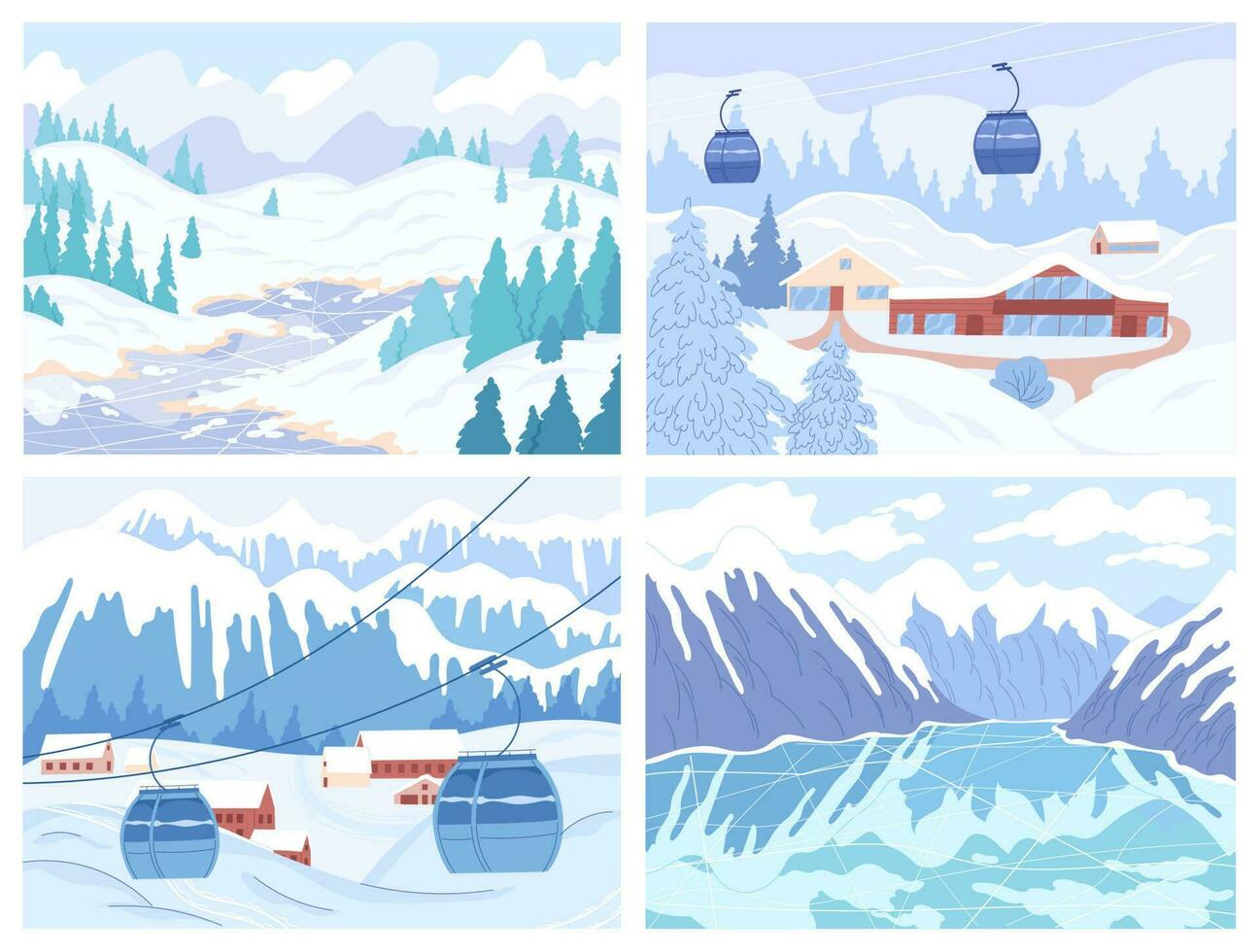 Winter mountain scenery, forest, frozen river. Nature landscape. vector