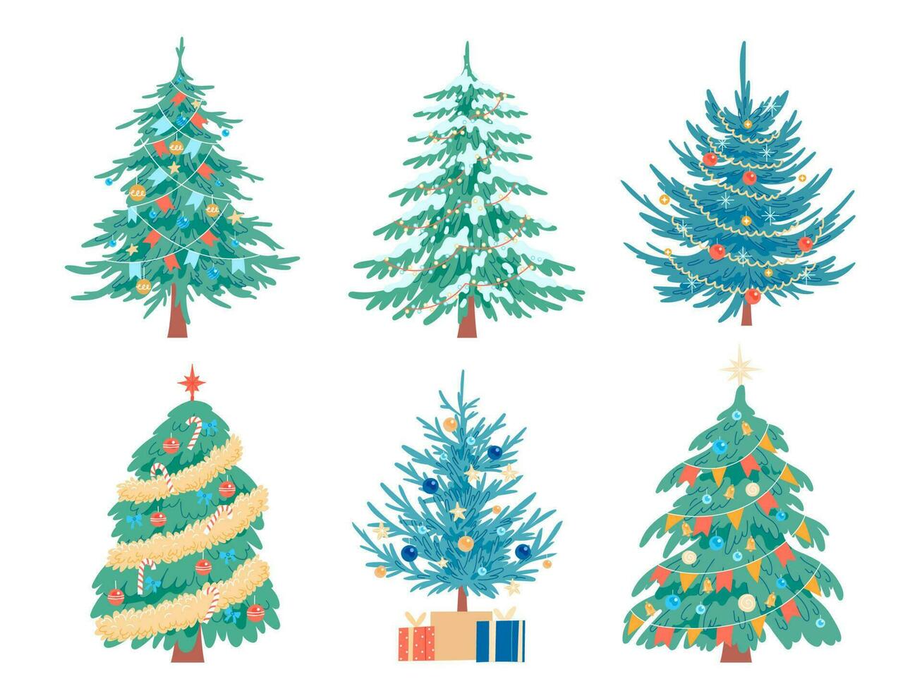 Decorated Christmas tree. Vector, isolated on white background vector