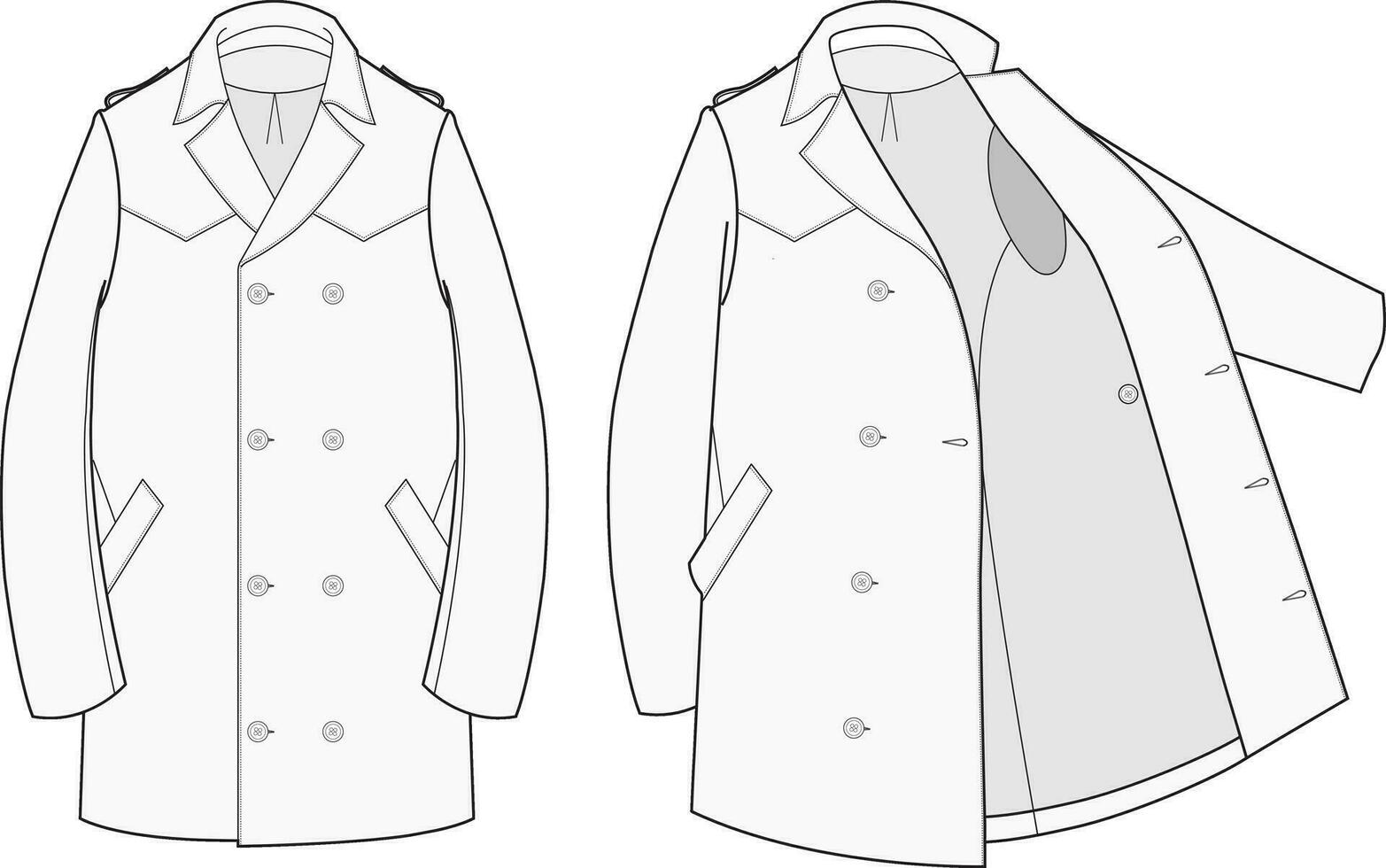 Essential Trench Coat Fashion Illustration Vector Template Front and Open View