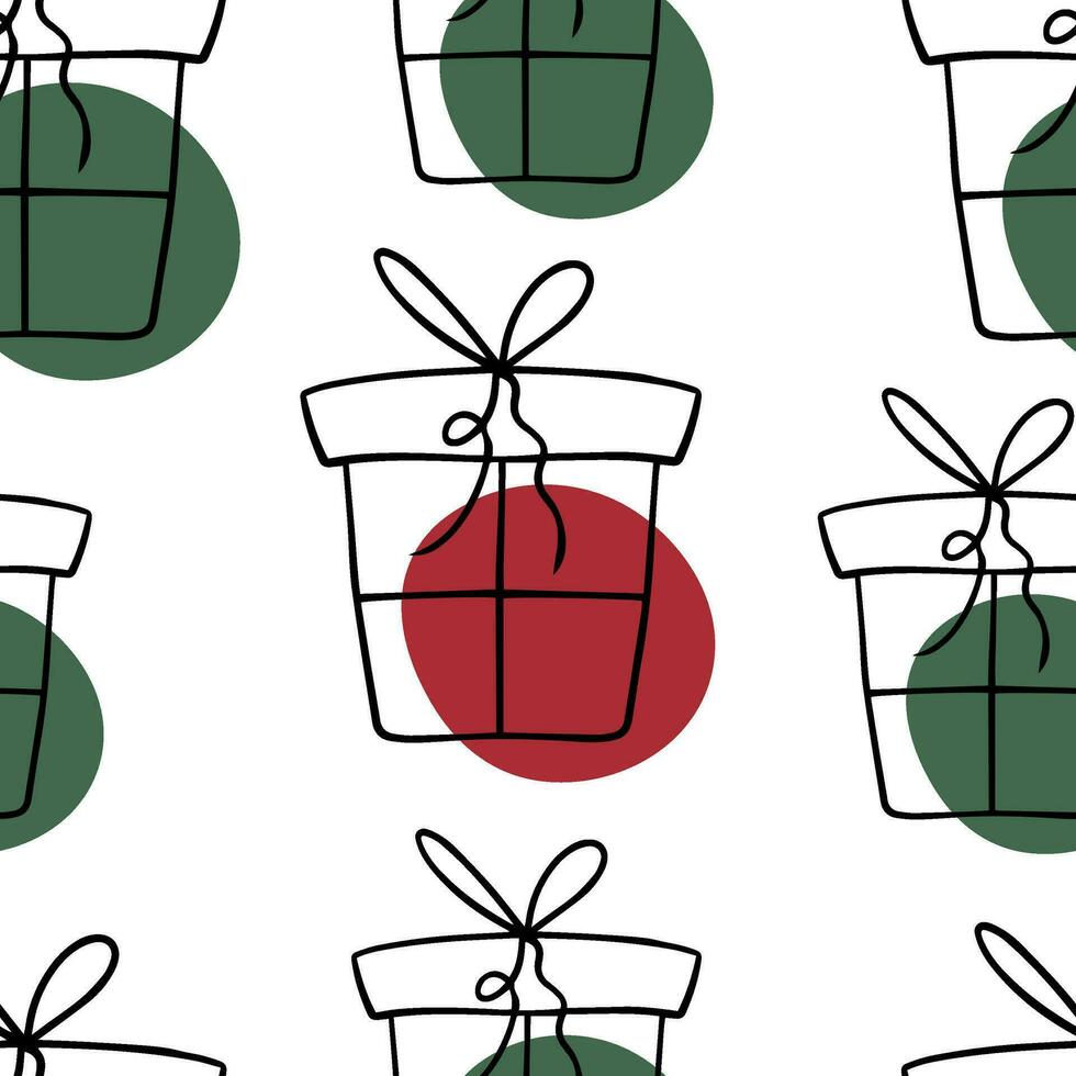 Seamless pattern Doodle Christmas gift. Box with a bow vector