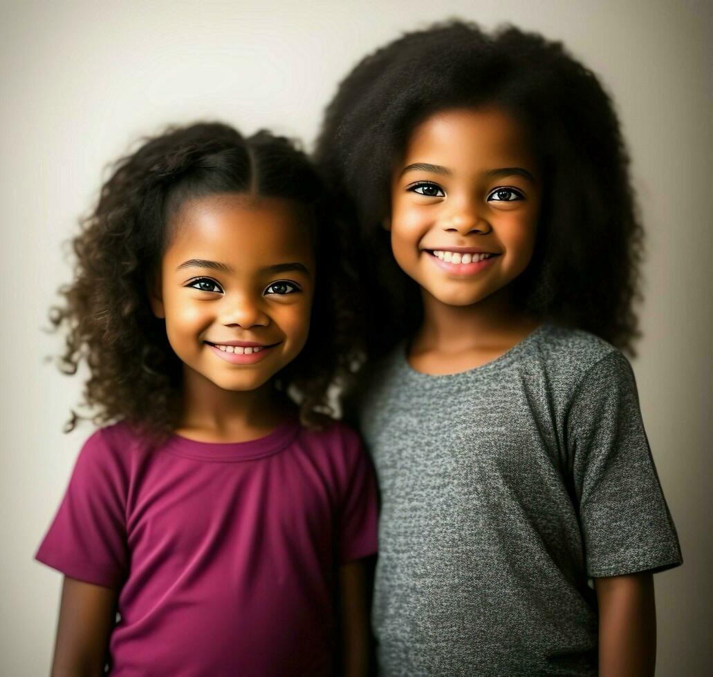 AI generated two young girls with curly hair posing for the camera, AI Generative photo