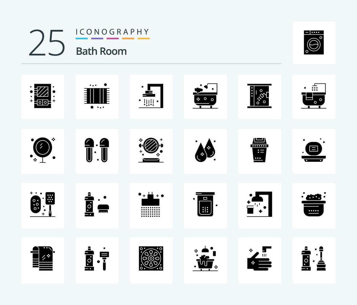 bañera habitación 25 sólido glifo icono paquete incluso ducha. limpieza. ducha. baño. ducha vector